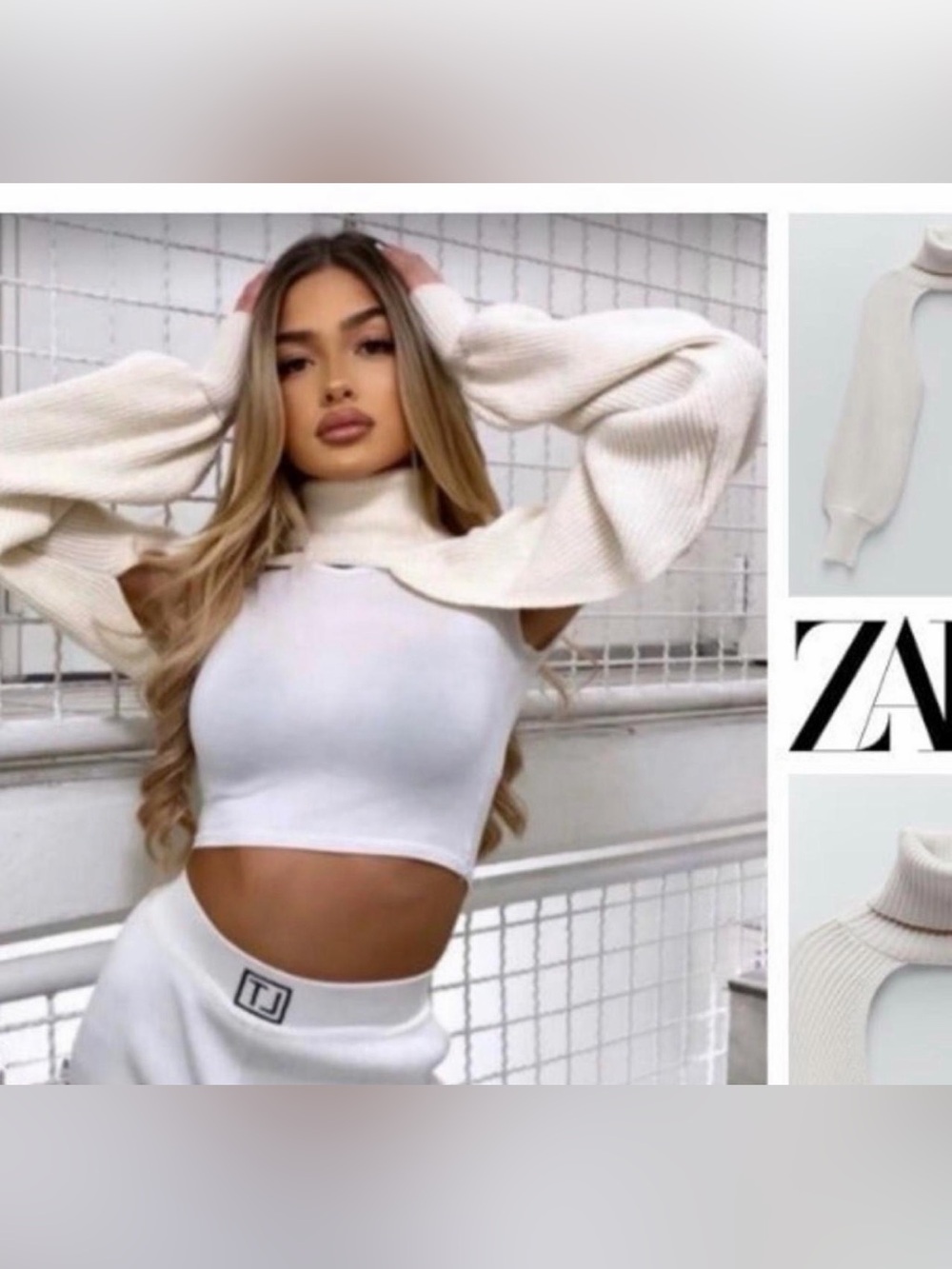 Zara off white/cream ribbed knit turtleneck
